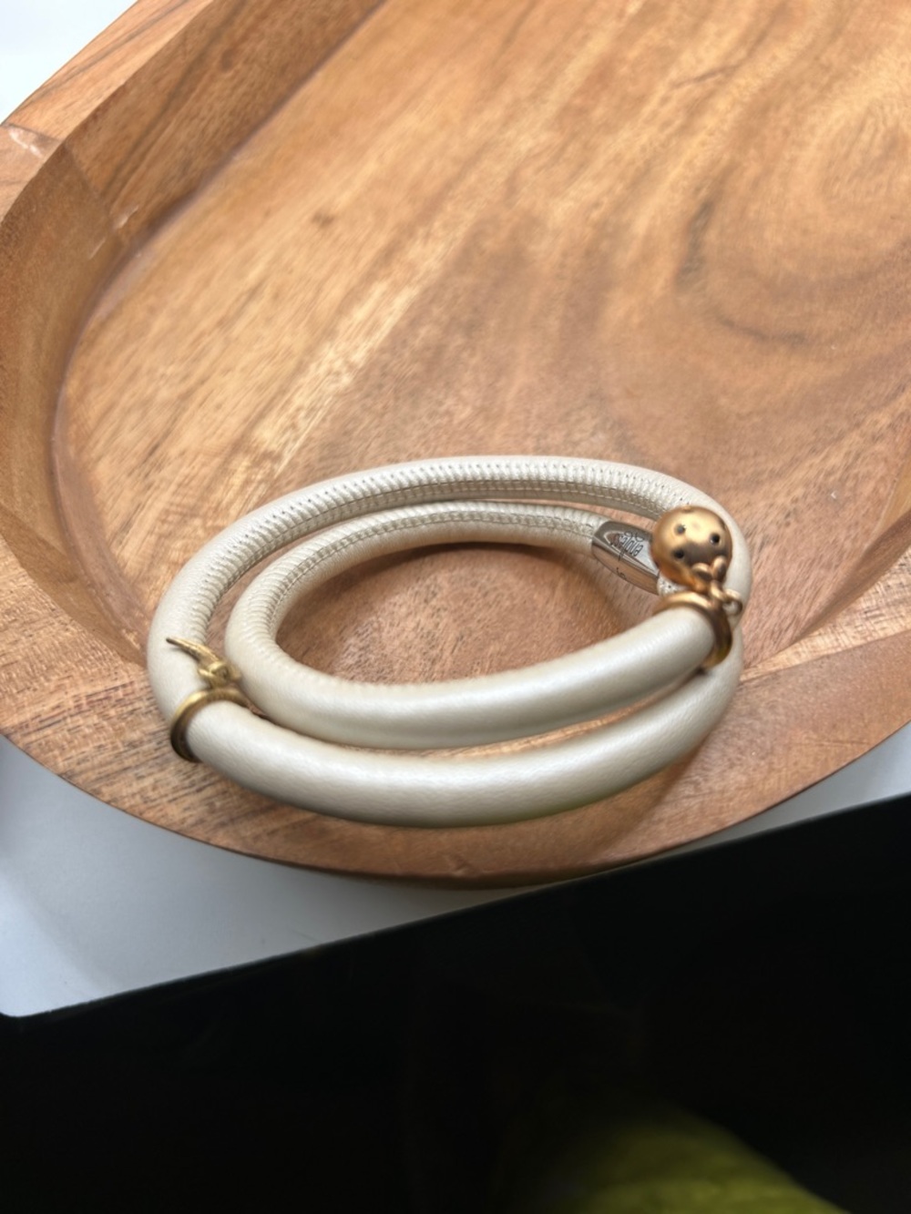 Jennifer Lopez Cream Leather Double Wrap Bracelet with Gold Accents